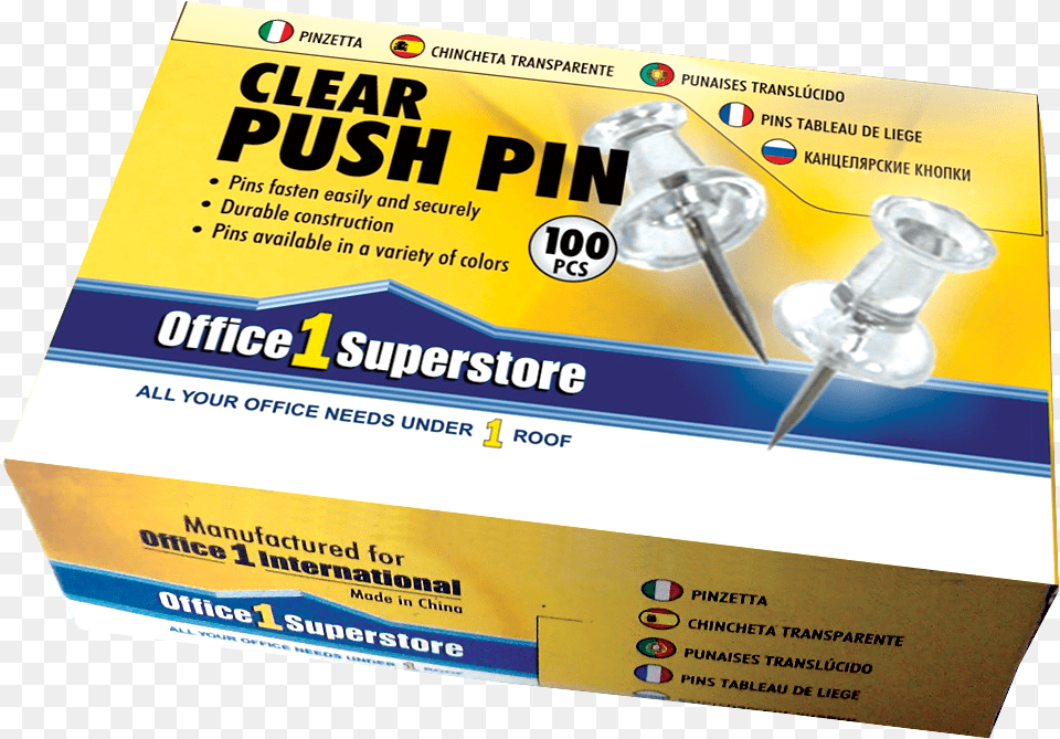 Clear Push Pin 100pcsbox Box Of Push Pin, Business Card, Paper, Text Free Png Download