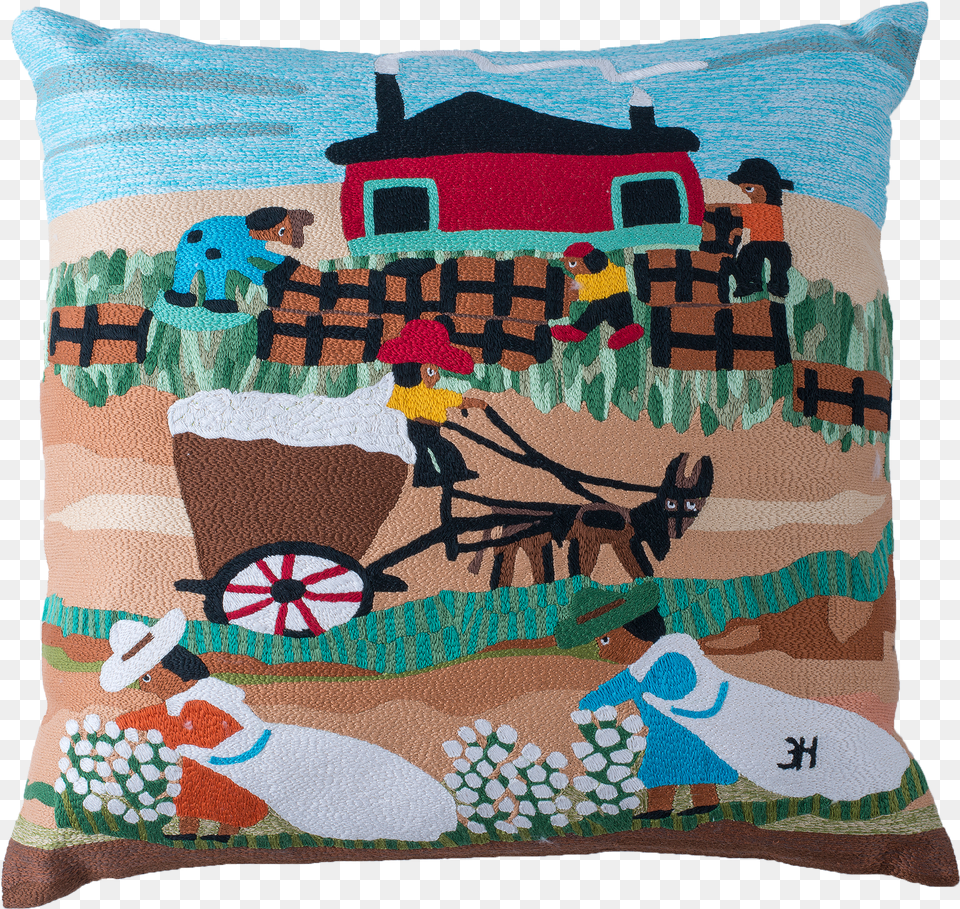 Clementine Hunter Cotton Mural Fully Embroidered Pillow Png Image