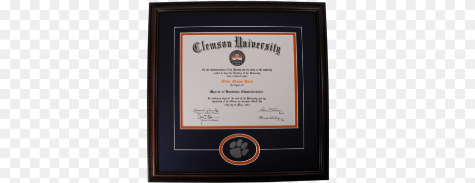 Clemson Diploma Frame Tiger Paw Readymade Picture Frame, Text, Document Free Transparent Png