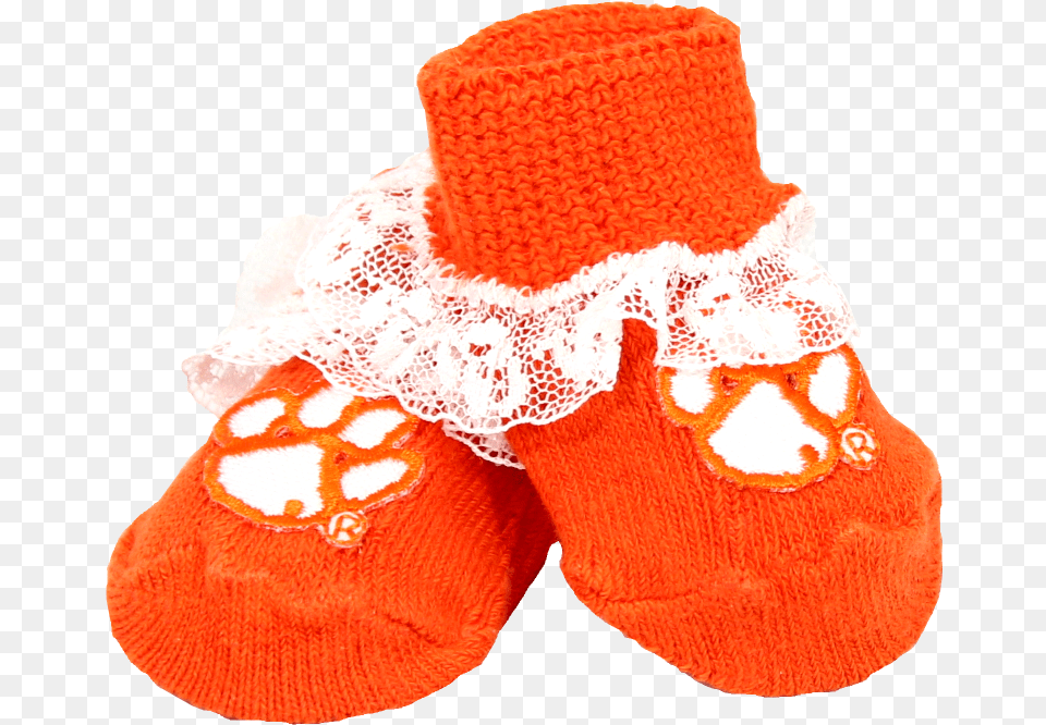 Clemson Lace Trimmed Baby Booties Sock, Clothing, Footwear, Shoe, Sneaker Png