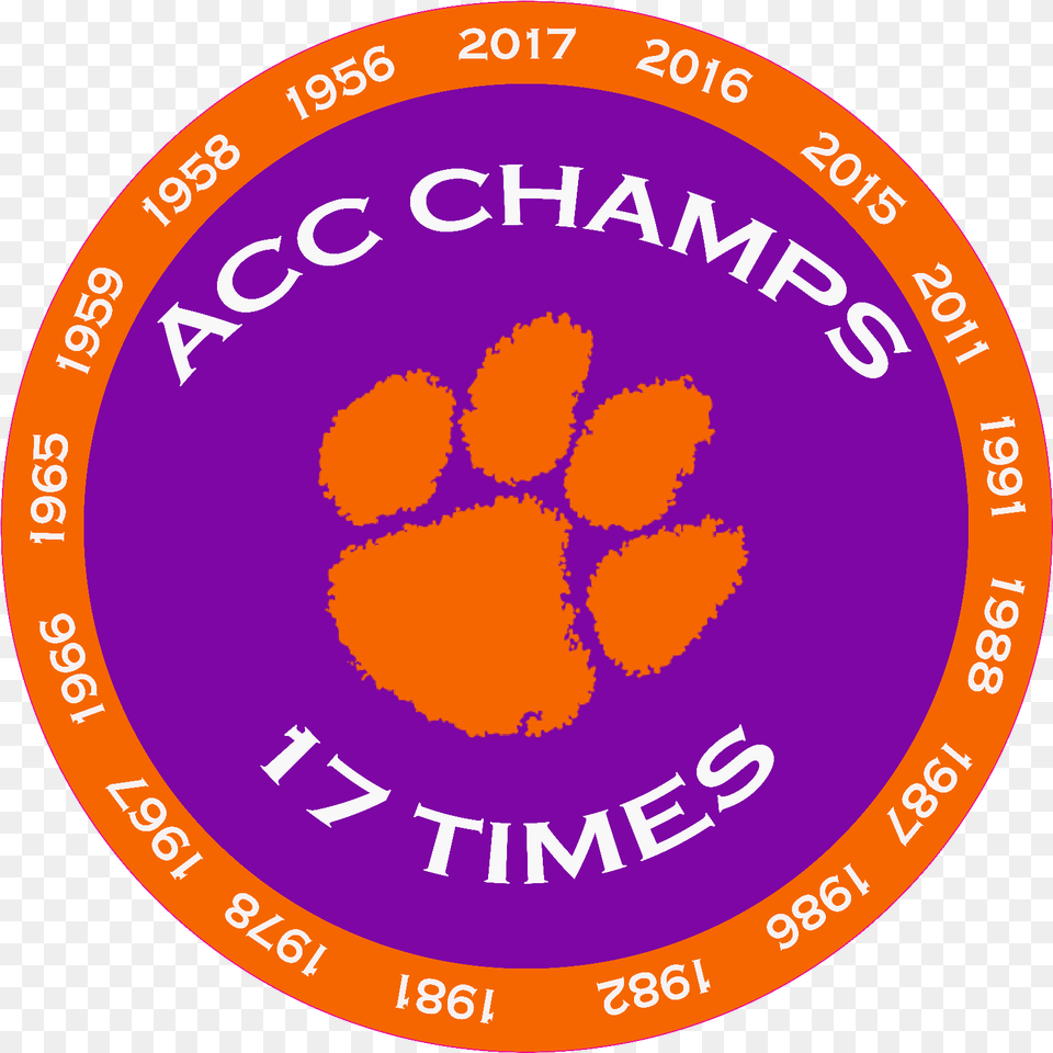 Clemson Tiger Paw Acc Champions 17 Time Decal Diecut Clemson Tiger Paw, Logo, Disk Png Image