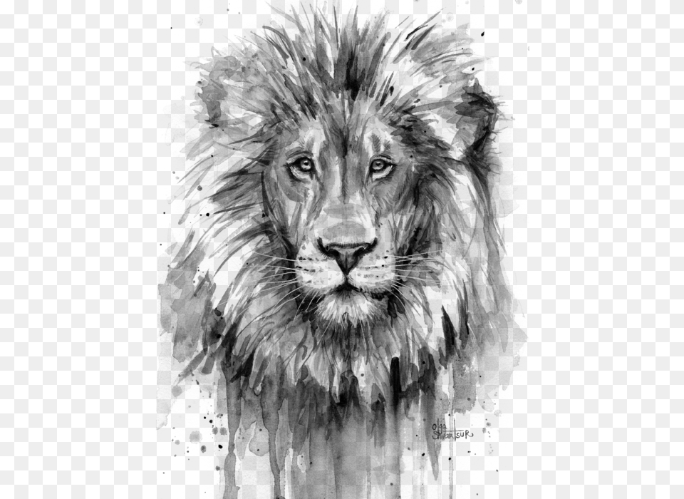 Click And Drag To Re Position The If Desired Lion Art Black And White, Gray Png Image