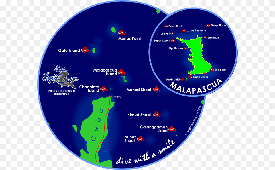 Click Dive Sites Monad Shoal Malapascua Map, Nature, Outdoors, Land, Sea Png Image