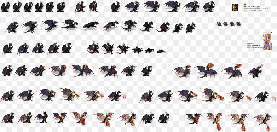 Click For Full Sized Black Dragon Dragon Sprite Sheet, People, Person, Animal, Bird Png Image