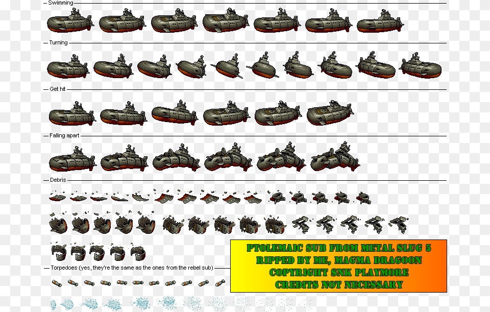 Click For Full Sized Image Ptolemaic Sub Metal Slug Sprite, Advertisement, Poster, Boat, Vehicle Free Png