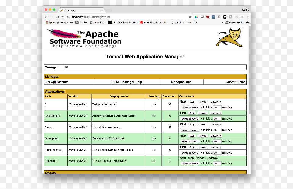 Click On The Manager App Button To See The Deployed Apache Tomcat, File, Page, Text, Animal Png Image