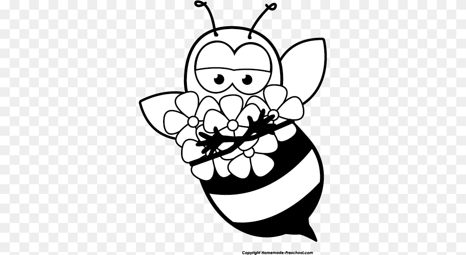 Click To Save Image Bee With Flower Clipart, Stencil, Insect, Animal, Wasp Free Png Download