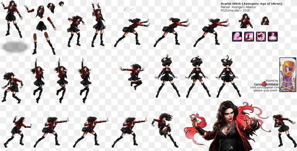 Click To View Full Size Scarlet Witch Sprite Sheet, Adult, Female, Person, Woman Png