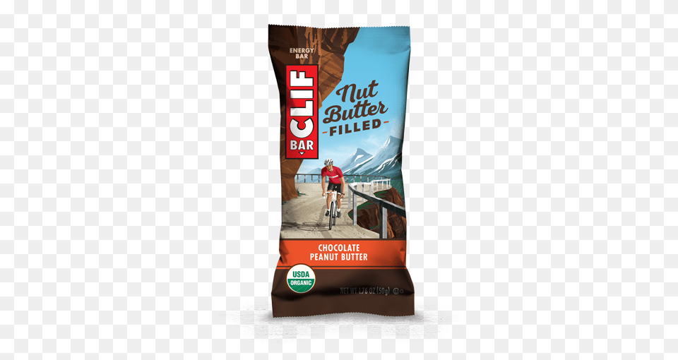 Clif Nutbutter Filled Chocolate Peanut Butter, Advertisement, Poster, Person, Bicycle Free Png