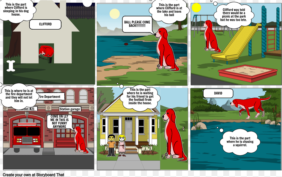 Clifford The Big Red Dog Storyboard By 99da8aa7 Dog Cartoon Red Ball, Book, Comics, Publication, Person Png Image