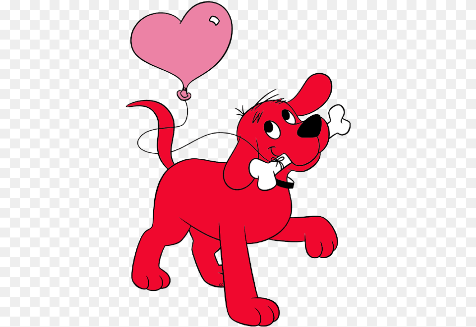 Clifford With A Heart Shaped Balloon Clifford The Big Red Dog Bone, Cartoon Free Png Download