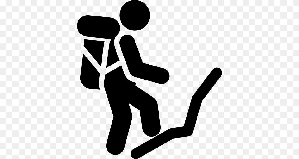 Climbing Backpack Man Sports Mountain Nature Icon, Gray Png
