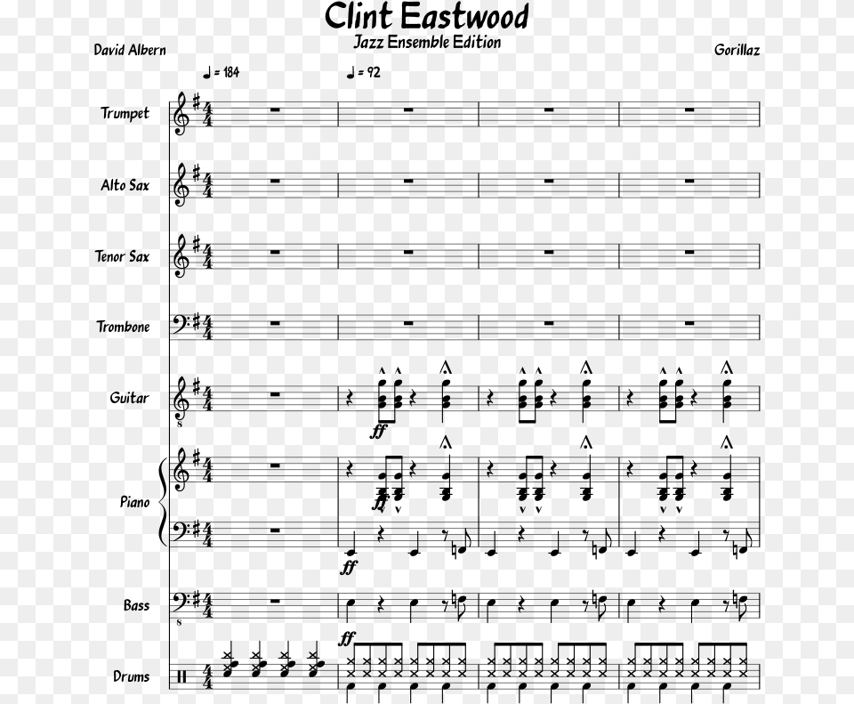 Clint Eastwood Sheet Music Composed By Gorillaz 1 Of Clint Eastwood Gorillaz Drums, Gray Free Png