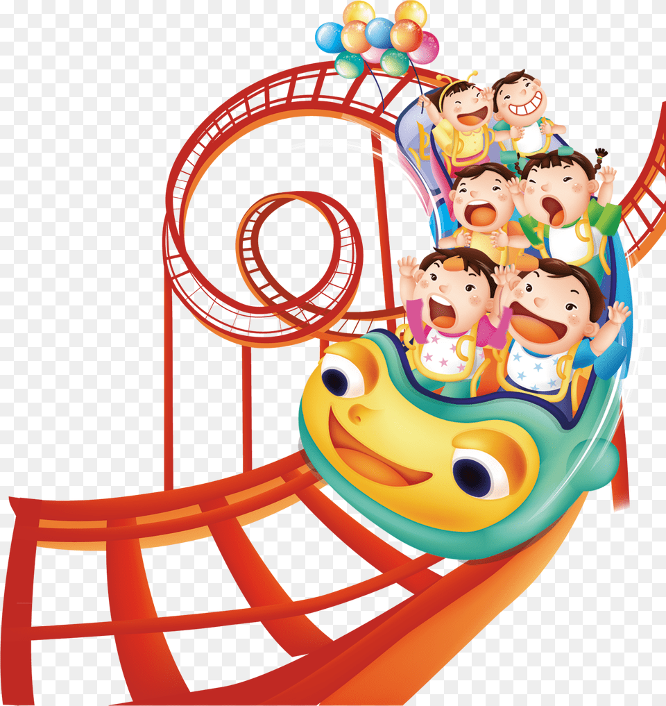 Clip Art Amusement Park Children Play Roller Coaster Cartoon Free Png
