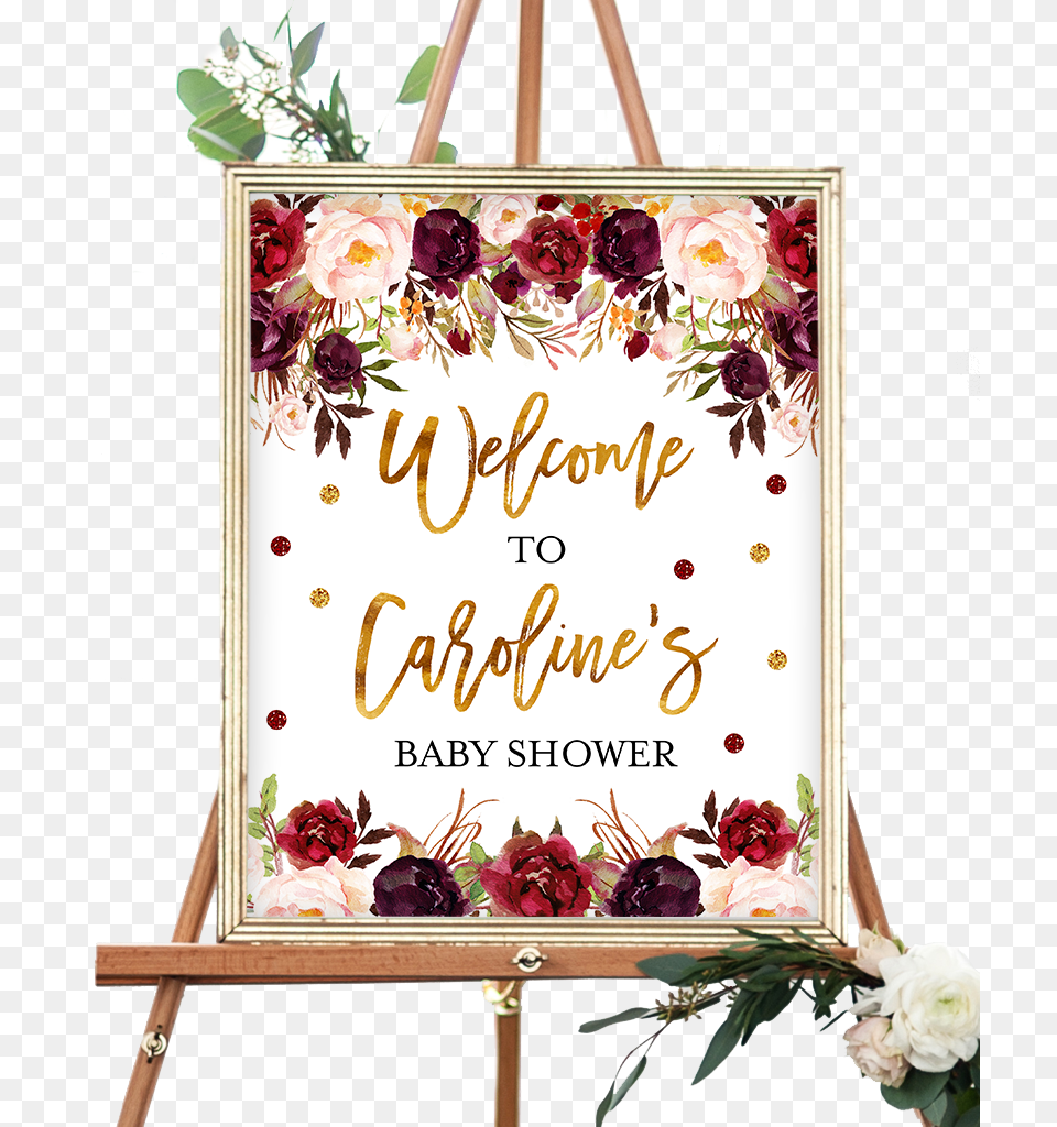 Clip Art And Gold Floral Welcome Elephant Baby Shower Sign, Flower, Plant, Rose, Envelope Png Image