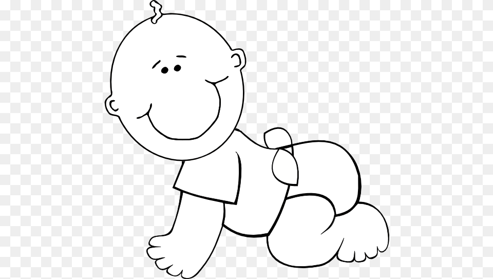 Clip Art Baby Boy Crawling Black White Line Art, Person, Face, Head Free Transparent Png