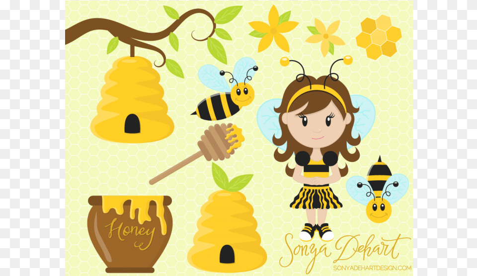 Clip Art Bee Girl Clipart Of Honey Comb, Person, Baby, Food, Face Free Png