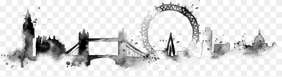 Clip Art Black And White Skyline Poster Watercolor Watercolor London Background, Machine, Wheel, Nature, Night Free Png Download