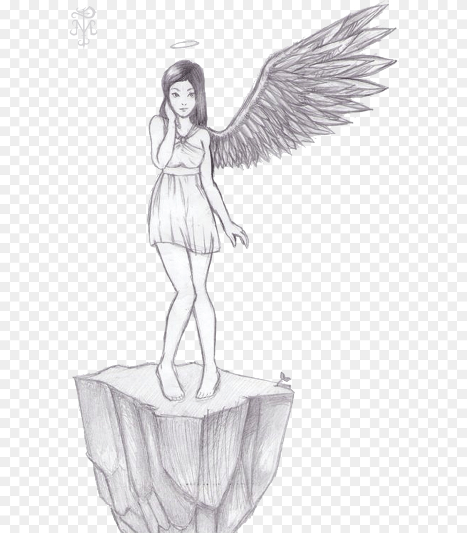 Clip Art Black And White Stock Angels Drawing Gangster One Winged Angel Drawing, Adult, Female, Person, Woman Png Image