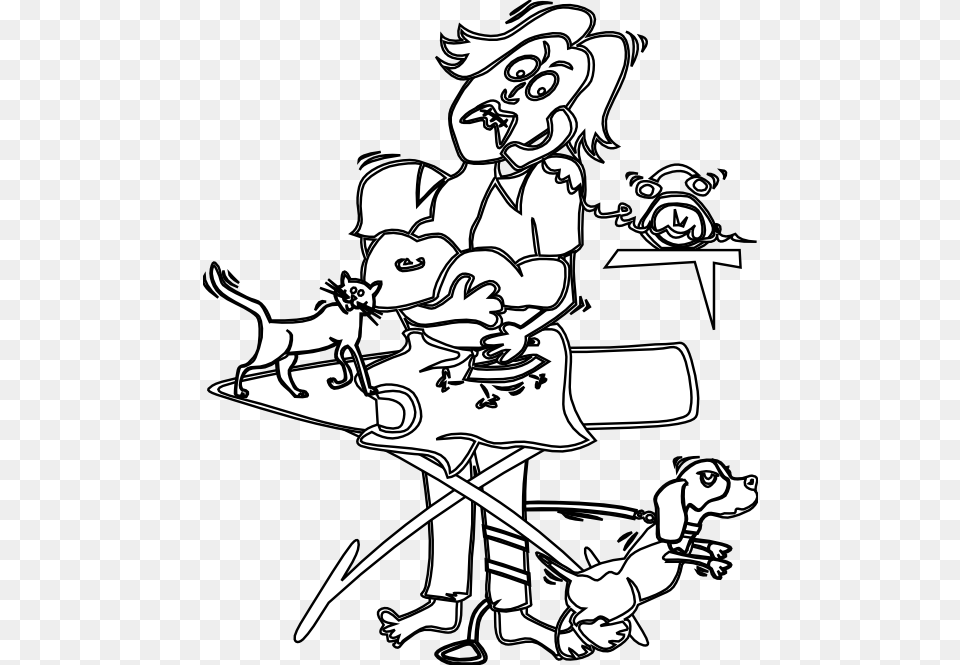 Clip Art Busy Mom Black White Line Art, Drawing, Baby, Person, Doodle Png Image