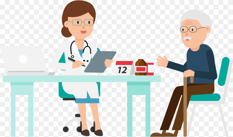 Clip Art Cartoon Picture Of Doctor And Patient Doctor And Patient, Person, Clothing, Coat, Baby Free Png Download