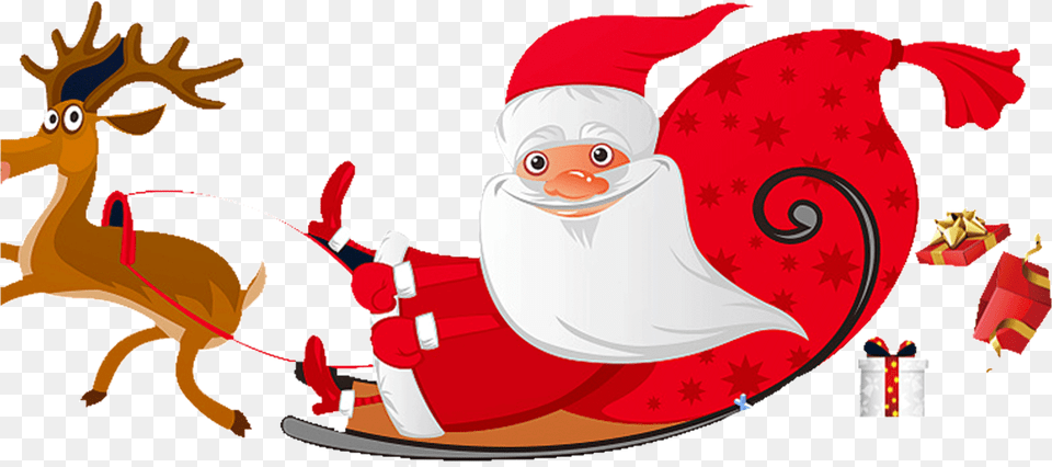 Clip Art Cartoon Santas Sleigh Christmas Cartoon Santa And Reindeer, Elf, Animal, Antelope, Mammal Free Png Download