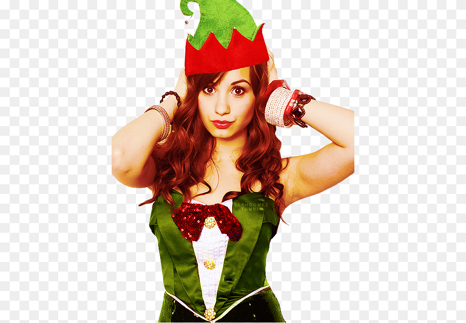 Clip Art Christmas Happy Holidays Demi Lovato Cute, Person, Clothing, Costume, Hat Free Png Download