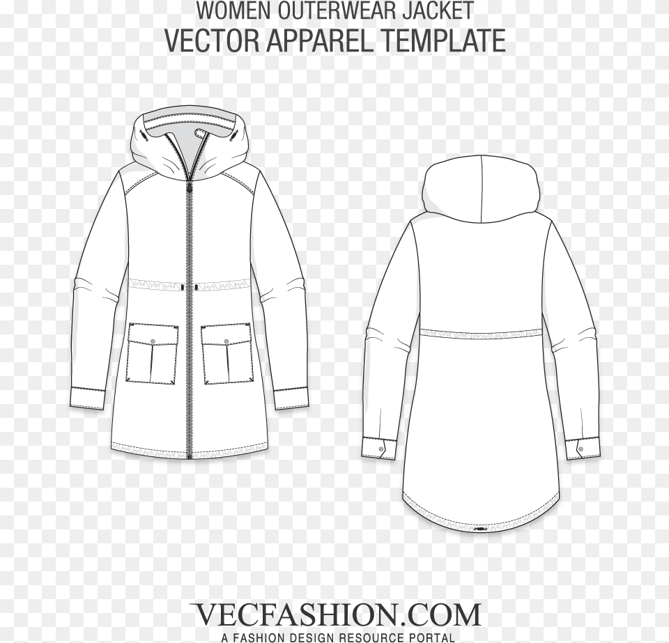 Clip Art Coats Jackets Vecfashion Women Cargo Pants Template, Clothing, Coat, Hood, Jacket Free Transparent Png