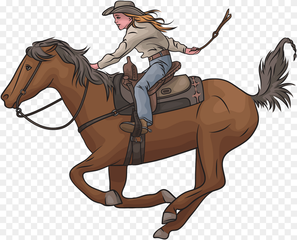 Clip Art Cowgirl Riding Horse, Animal, Equestrian, Person, Mammal Free Transparent Png