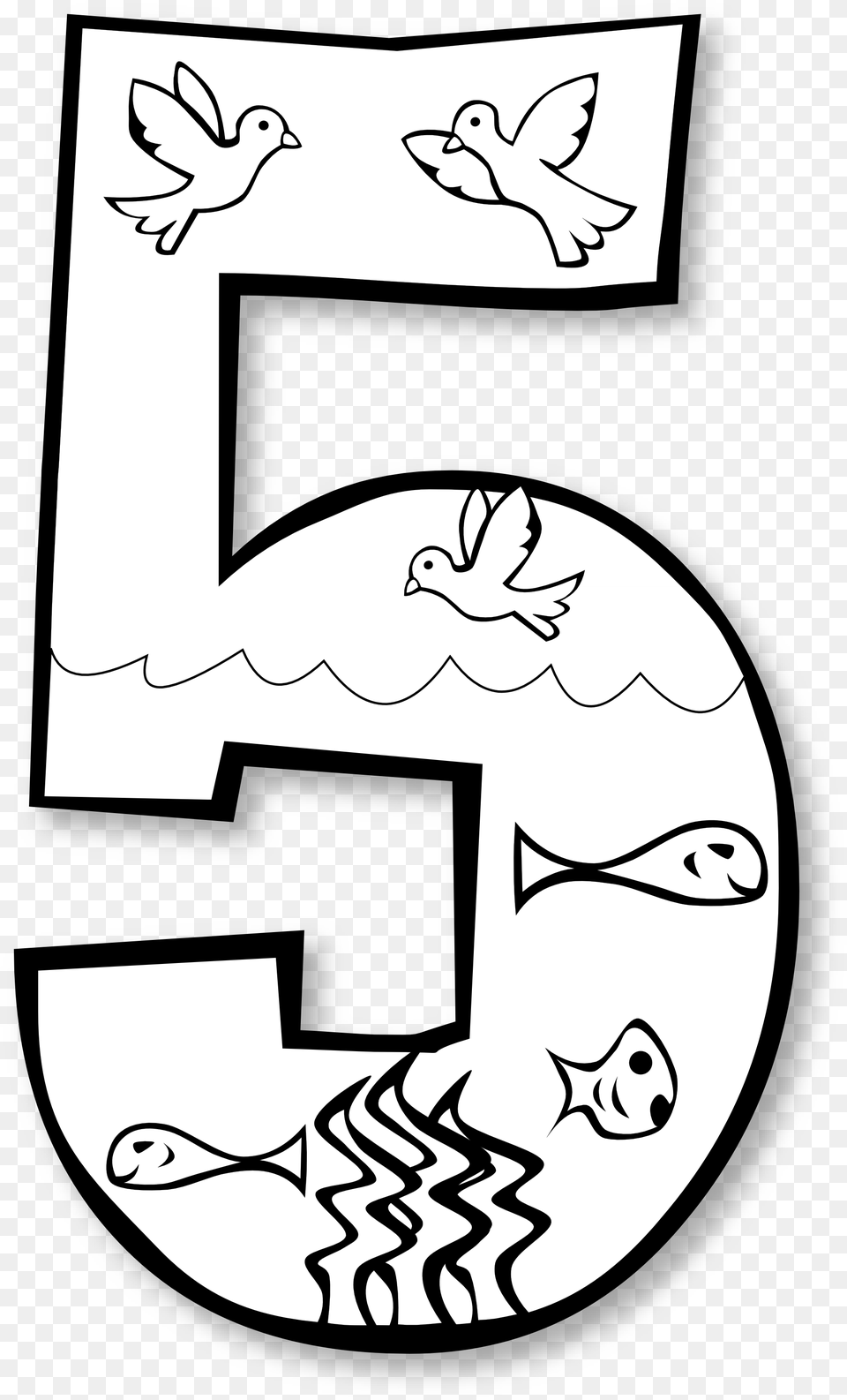 Clip Art Creation Day Number Ge Black White Creation Days 5 And 6 Coloring Page, Stencil, Text, Animal, Bird Free Png Download