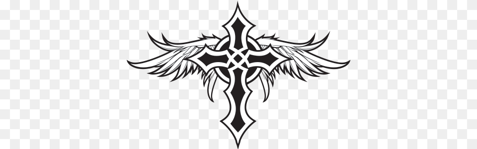 Clip Art Cross With Angel Wings Cool Tribal Cross Designs, Symbol, Emblem Free Png