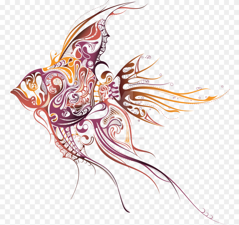 Clip Art Drawing Abstract Beautiful Tropical Fish Tattoos, Adult, Female, Person, Woman Png Image