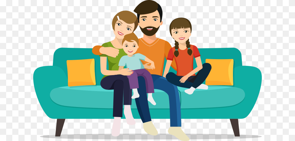 Clip Art Family Sitting On Couch Sitting On Sofa Clipart, Person, People, Furniture, Face Png Image