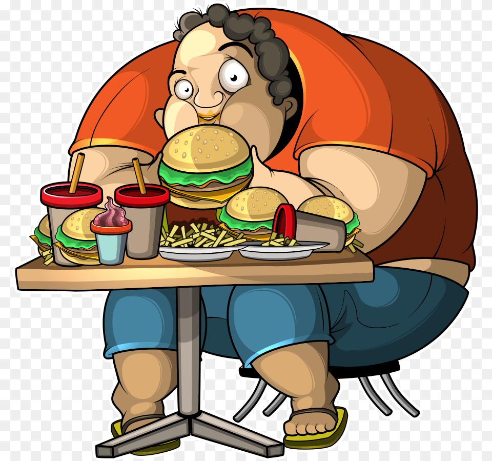 Clip Art Fat Man Eating Donuts Fat Man Eating Cartoon, Meal, Lunch, Food, Burger Png
