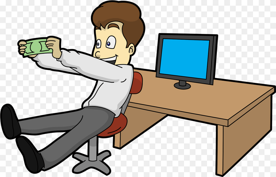 Clip Art File Cartoon Man About Cartoon Man Happy Computer, Table, Desk, Furniture, Electronics Free Png
