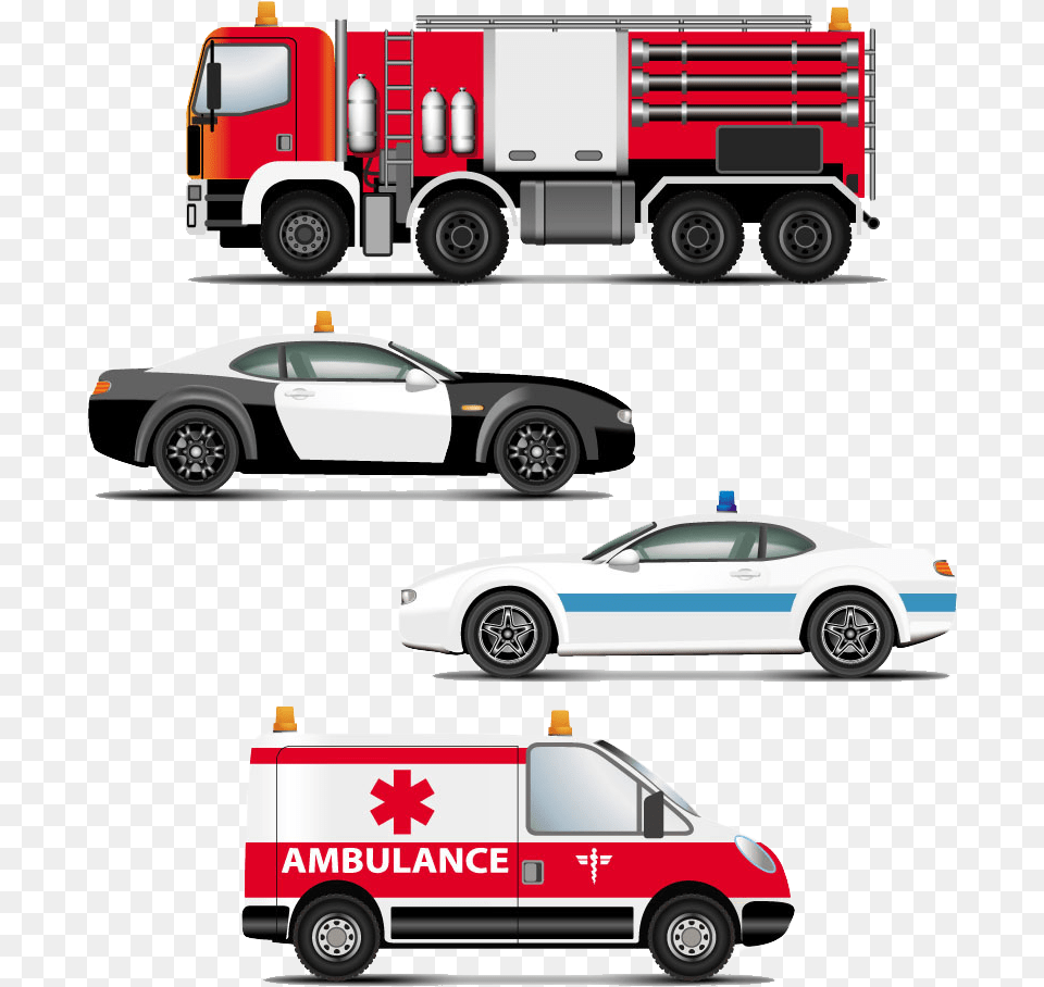 Clip Art Fire Truck Ambulance Police Car Ambulance Fire Police Car Cartoon, Transportation, Van, Vehicle, Machine Png