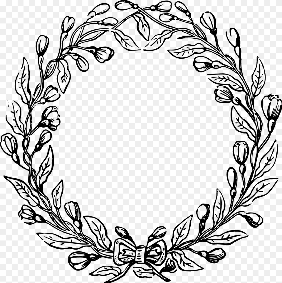 Clip Art Flower Wreath Drawing Black And White Flower Wreath, Gray Free Png Download