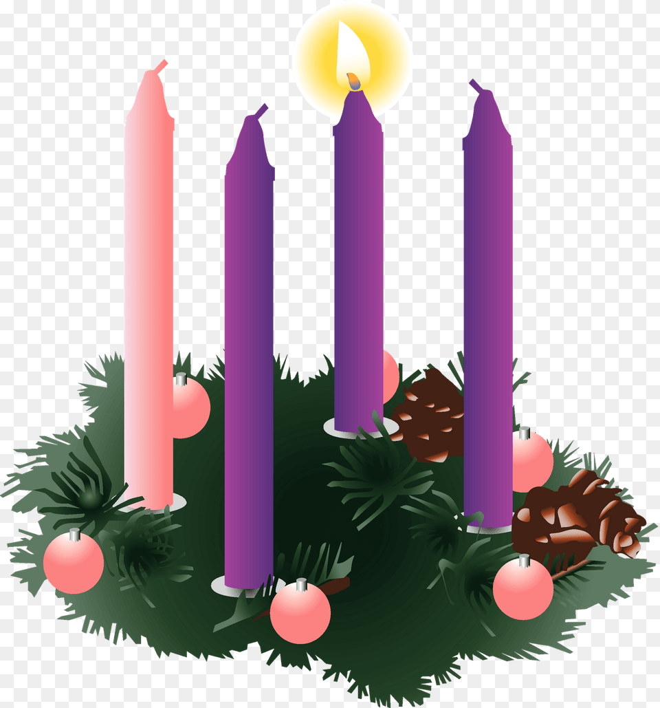 Clip Art Four Purple One Lit Three Advent Candles Lit, Birthday Cake, Cake, Cream, Dessert Png Image