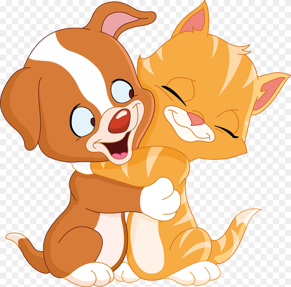 Clip Art Free Cats And Dogs Dog And Cat Hugging Clipart, Animal, Canine, Mammal, Pet Png Image