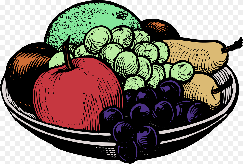 Clip Art Fruit Bowl Clipart Fruits Food Clipart Black And White, Produce, Plant, Grapes, Meal Free Png Download