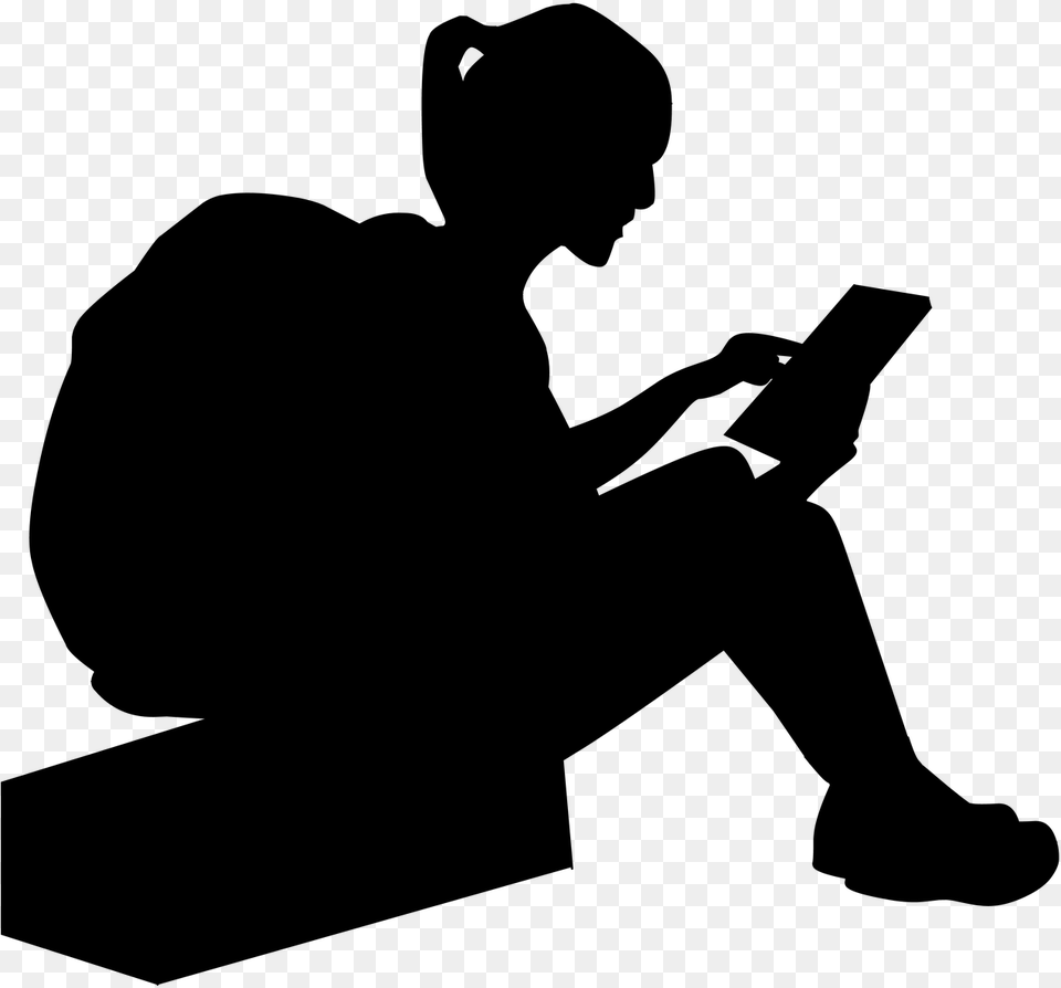 Clip Art Girl Reading Silhouette Sitting, Gray Free Png