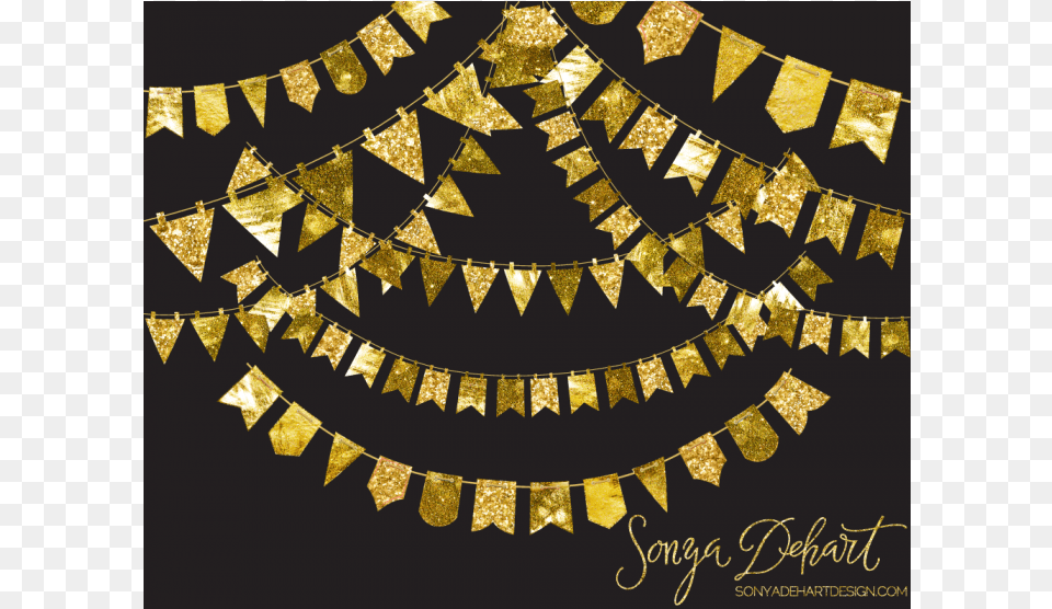 Clip Art Gold Glitter Bunting Flags Gold, Accessories, Jewelry, Necklace, Diamond Free Png Download