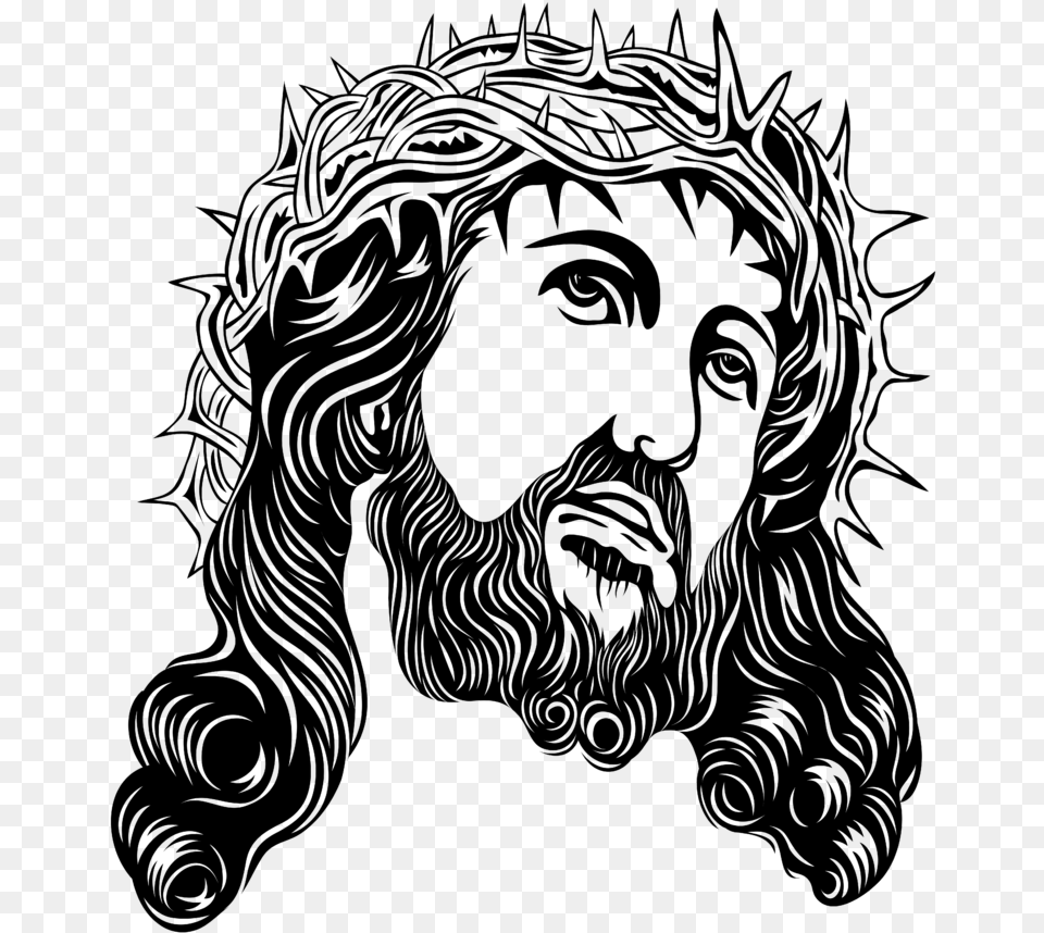 Clip Art Holy Face Clip Art Jesus With Crown Of Thorns, Gray Png