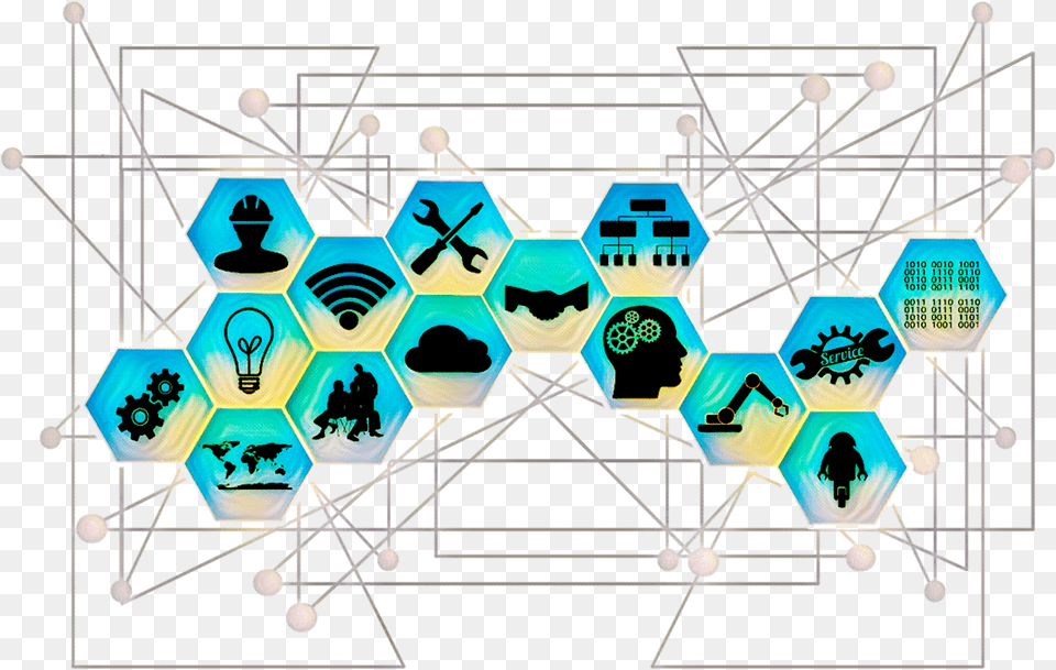 Clip Art Icons On Blue And Yellow Octagons With Links Industry, Network, Person Free Png