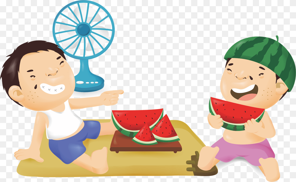 Clip Art Kids Eating Watermelon Boy Eat Watermelon Cartoon, Produce, Food, Fruit, Plant Png