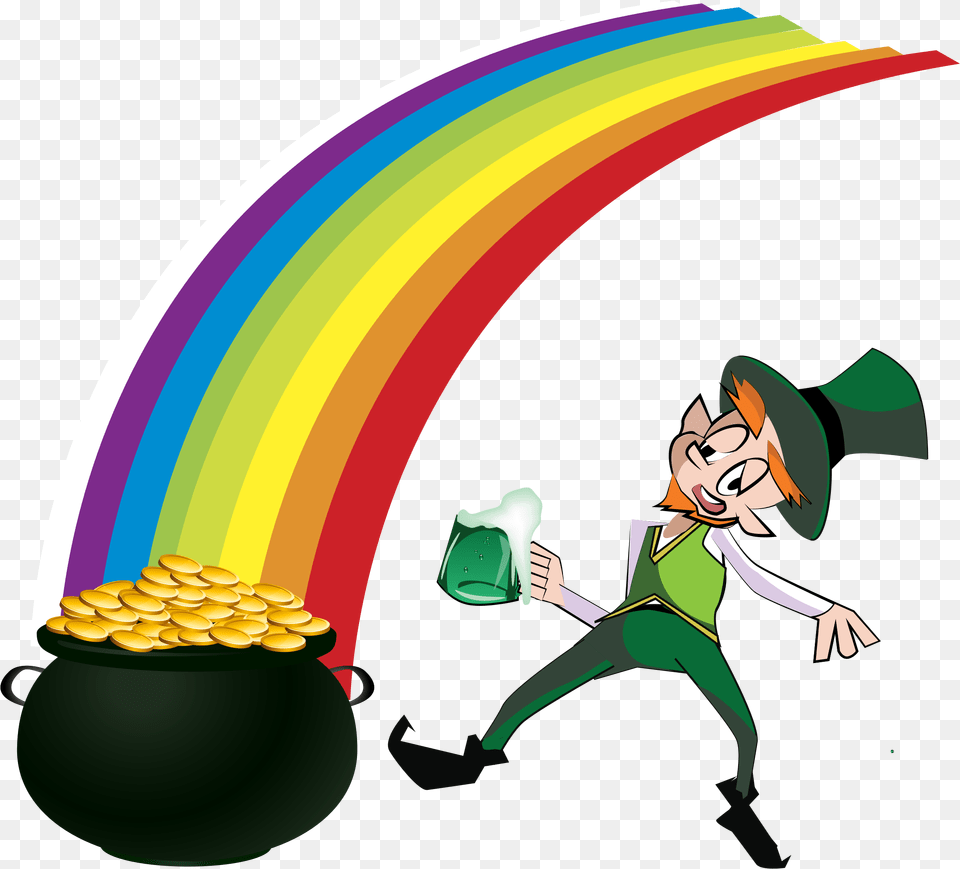 Clip Art Leprechaun Rainbow With Pot Of Gold Clipart, Person, Graphics, Face, Head Free Transparent Png