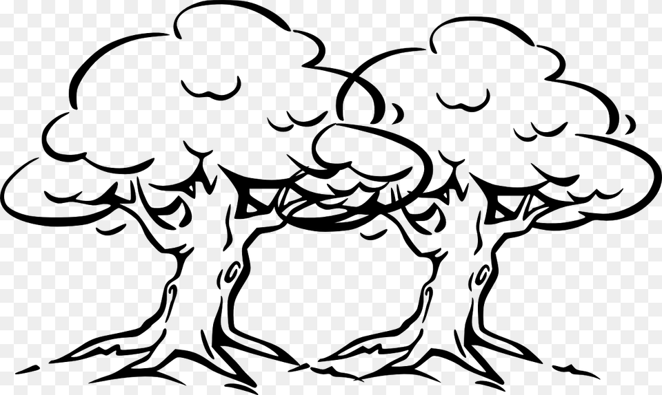 Clip Art Oak Tree Outlines Big Tree Drawing Easy, Gray Free Transparent Png