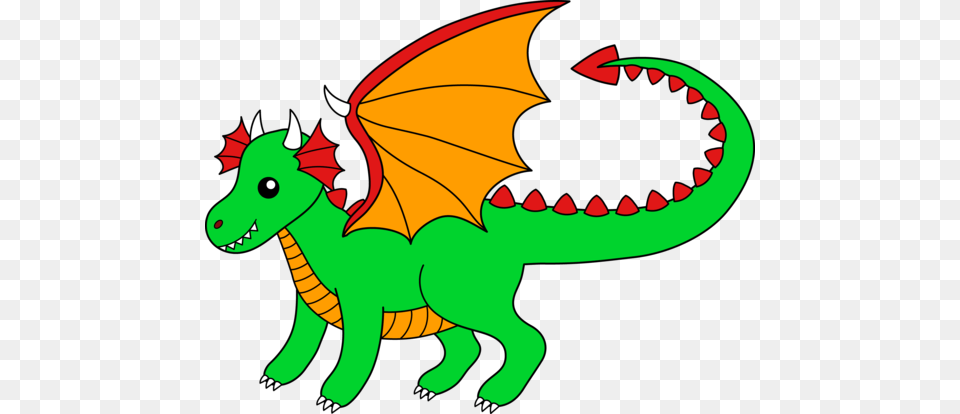 Clip Art Of A Cute Green Dragon With Orange Wings Scrapin Free Transparent Png