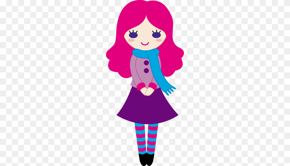 Clip Art Of A Cute Pink Haired Girl Wearing A Skirt Stockings, Purple, Baby, Person, Clothing Png