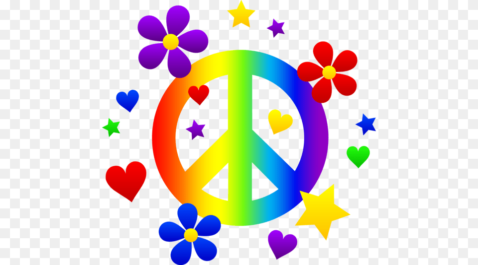 Clip Art Of A Rainbow Peace Sign With Hearts Stars, Face, Head, Person, Symbol Free Png Download